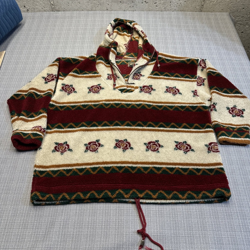 Vintage EXP Jeans Fleece Hoodie Womens Medium Floral Aztec Quarter Zip Pullover